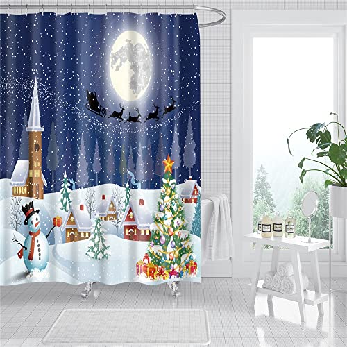 Cortina de Ducha con Estampado de Cielo Estrellado cósmico, decoración de baño Cortina de Copo de Nieve de Navidad de poliéster Impermeable S.5 150x180cm