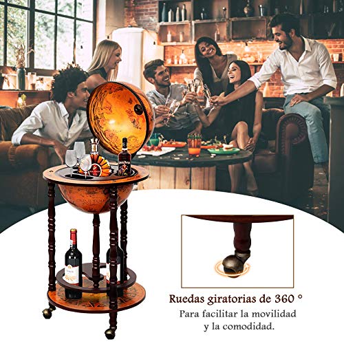 COSTWAY Botellero Minibar Globo Retro Vino Cóctel Whisky Organizador Carrito de Service con Ruedas