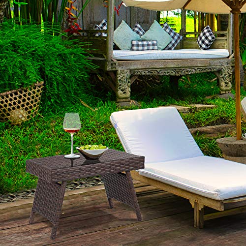 COSTWAY Mesa de Ratán Plegable Mesa Auxiliar para Jardín Terraza Balcón Patio