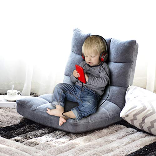 COSTWAY Sofá Perezoso Individual Plegable Asiento Cojín de Suelo con Respaldo Silla de Meditación (Gris)