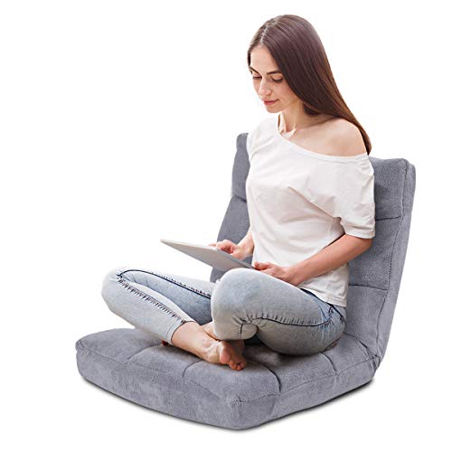 COSTWAY Sofá Perezoso Individual Plegable Asiento Cojín de Suelo con Respaldo Silla de Meditación (Gris)
