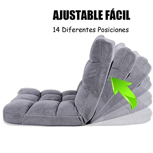 COSTWAY Sofá Perezoso Individual Plegable Asiento Cojín de Suelo con Respaldo Silla de Meditación (Gris)