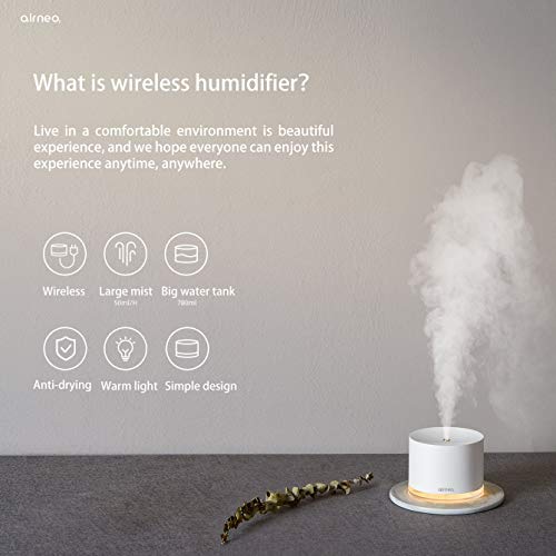 Cover Brands Airneo HM1 - Humidificador portáil inalámbrico. Nebulizador, purifica e hidrata el Ambiente. Ultra silencioso, luz LED, Relax y Comfort. Capacidad: 780 ml. Apagado automático.