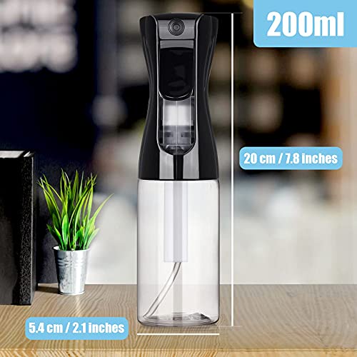 Creamify Pulverizador Agua Peluqueria-200ml Frascos de Spray,Botella Spray Niebla Fina，Niebla Pulverizador Continuo Pulverizador ,para Cabello,Plantas, Solución de Limpieza(Negro Transparente)