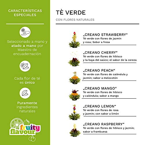 Creano Juego de regalo de té de flores con jarra de cristal, té verde con aroma afrutado (6 variedades), té Blooming Tea, regalo para mujeres, madres y amantes del té.