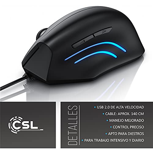 CSL - Ratón óptico Forma Vertical - Diseño ergonómico - Prevención de Codo de tenista Enfermedad del ratón síndrome RSI - Protege Especialmente el Brazo - 6 Botones