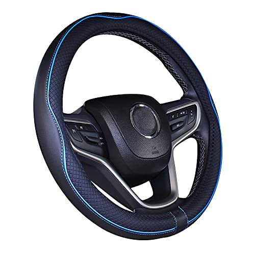 Cubierta de volante de cuero de microfibra para automóvil 15 pulgadas (negro azul)