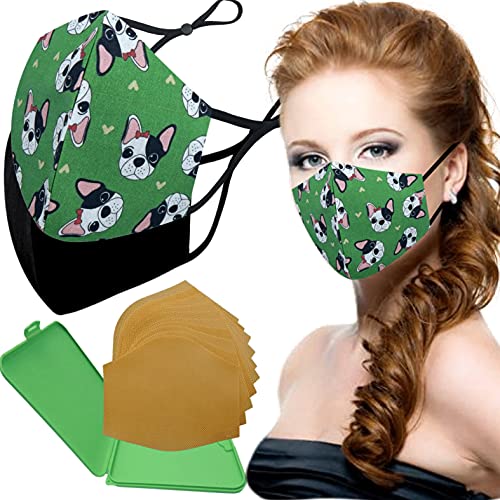 Cussi Mascarillas de Tela Colores Reutilizable Lavable, Pack de 2 Mascarillas Bulldog Frances y Negro 100% Algodón Higiénica Homologada Certificada BFE 99% Filtros Extra 1x Estuche para Mascarilla