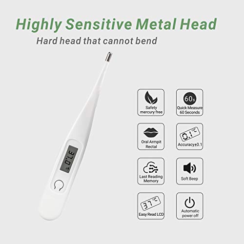 Daffodil MT104 Termómetro Electrónico para Fiebre, Termómetro Médico Digital para Bebés /Niños /Adultos - Termómetro Doméstico Medición Axilar Oral Rectal - Sin Mercurio /Certificado CE