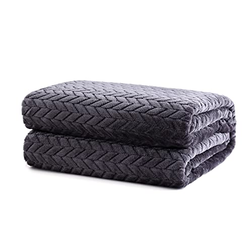 DALINA TEXTIL - Mantas para Sofás de Franela 160X220CM con Diseño de Hojas de Sauce - Mantas Sobrecama Multiusos Extra Suave y Cómodo - Gris Plomo
