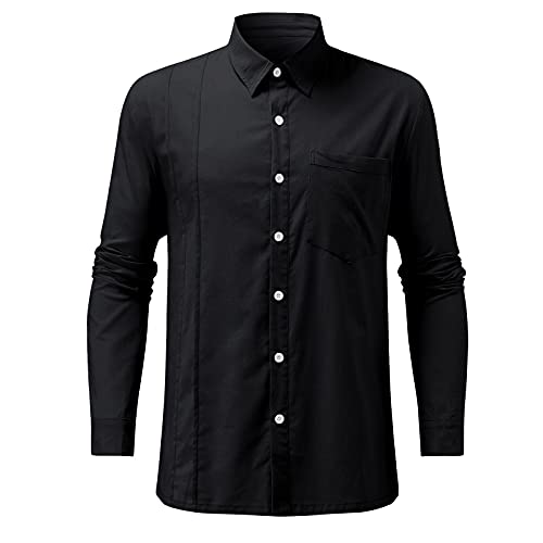 Dasongff Camiseta de manga larga para hombre, para el tiempo libre, para otoño e invierno, corte regular, básico, monocolor, corte regular, botones hacia abajo, camiseta larga para hombre