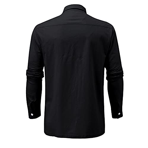 Dasongff Camiseta de manga larga para hombre, para el tiempo libre, para otoño e invierno, corte regular, básico, monocolor, corte regular, botones hacia abajo, camiseta larga para hombre