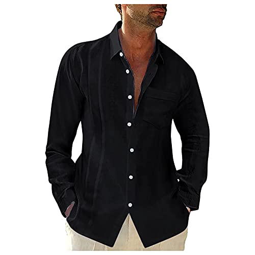 Dasongff Camiseta de manga larga para hombre, para el tiempo libre, para otoño e invierno, corte regular, básico, monocolor, corte regular, botones hacia abajo, camiseta larga para hombre