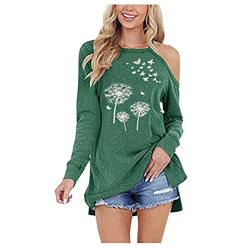 Dasongff – Camiseta de manga larga para mujer, sexy, hombros descubiertos, sudadera larga para mujer, sin capucha, estampado, blusas