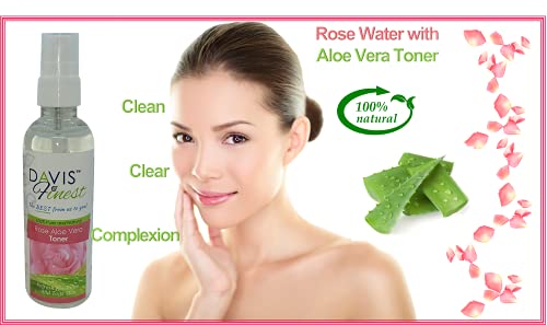Davis Finest Tónico Facial de Agua de Rosas y Aloe Vera Puro, Pulverizador para Dar Brillo a la Piel, Hidratante Facial Sin Alcohol, Limpieza Profunda, Calmante y Astringente, 100 g