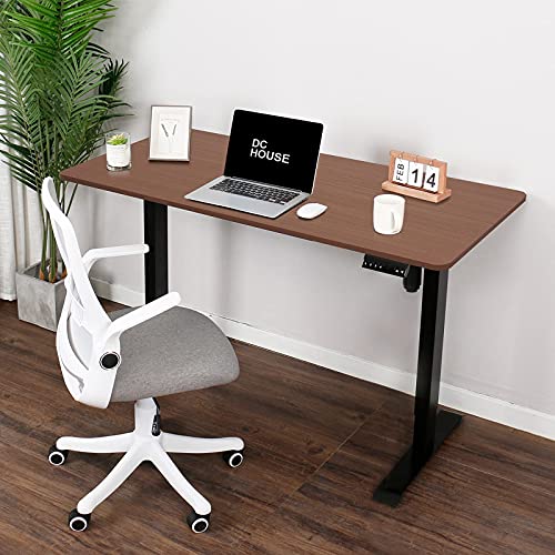 DCHOUSE Escritorio regulable en altura eléctricamente con protección contra colisiones, función de memoria, tablero de madera maciza de 120x60cm (Marrón, Estructura Negra)