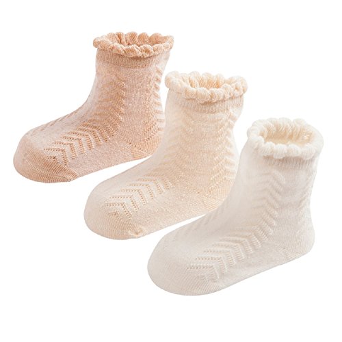 DEBAIJIA 3 Pares de Calcetines Bebé Algodón orgánico Recién Nacidos 12-36 Meses Primavera Verano Para Niños Niñas Encaje