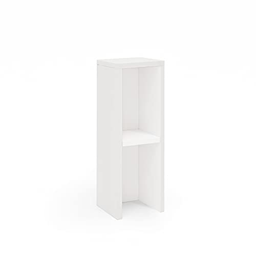 Decowood - Mesa Auxiliar en Madera de Pino Flandes, Mesita Estilo Vintage para el Salón, Dormitorio, Dos Niveles, Color Blanco - Hecha a Mano en España - 20x20x60cm