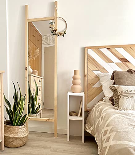 Decowood - Mesa Auxiliar en Madera de Pino Flandes, Mesita Estilo Vintage para el Salón, Dormitorio, Dos Niveles, Color Blanco - Hecha a Mano en España - 20x20x60cm