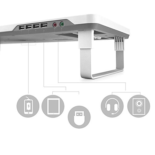 DEEP COOL MDESK-F1 Soporte para Monitor PC , Elevador Monitor para Ordenador/ Portátil con 4 Puertos USB y Audio(HD)/Mic, Color Gris y Blanco