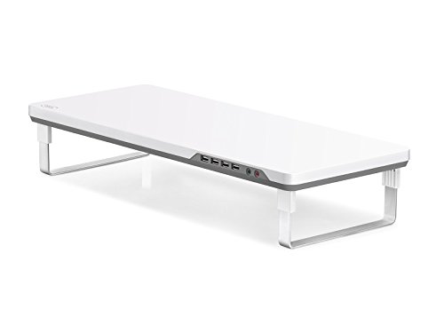 DEEP COOL MDESK-F1 Soporte para Monitor PC , Elevador Monitor para Ordenador/ Portátil con 4 Puertos USB y Audio(HD)/Mic, Color Gris y Blanco