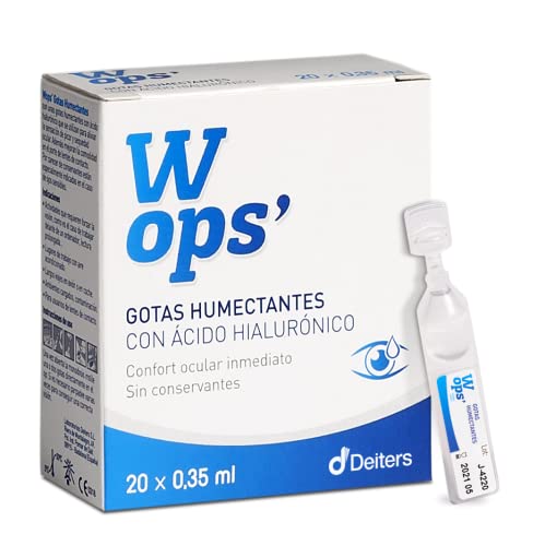 DEITERS - WOPS' Gotas Humectantes Monodosis, Lágrimas Artificiales para Ojos Secos, Ácido Hialurónico, Colirio, Gotas Lubricantes, Caja con 20 x 0,35 ml