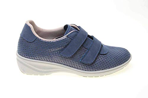 Deportivo Casual con Doble Velcro, Pala Perforada y cuña de 4cm (Jeans, Numeric_41)