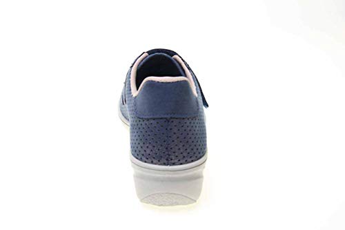 Deportivo Casual con Doble Velcro, Pala Perforada y cuña de 4cm (Jeans, Numeric_41)