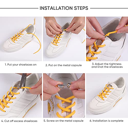 Diealles Shine Cordones Elásticos Sin Nudo, 6 Pares 105CM Cordones Elásticos Sin Nudo con Hebilla Metal, Ajustables Cordones de Zapatos Sin Nudos para Zapatillas Deportivas