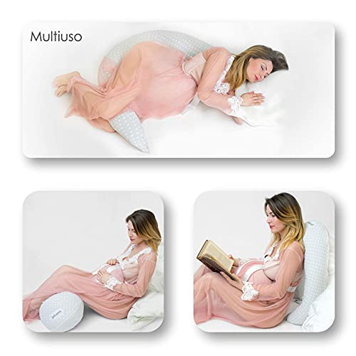 Dilamababy Almohada Embarazada para Dormir Cojin Lactancia en Copos de Memory y Waterfoam Almohada Embarazo Viscoelastica Multifuncional Tela 100% Algodón Certificado Oeko-Tex