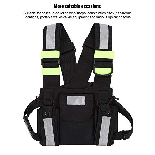 Diyeeni Bolso de Pecho con arnés de Radio bidireccional con Tiras Reflectantes Fluorescentes, Equipo de Pecho con Chaleco de Nylon con Bolsillos Frontales Bolso con Cremallera