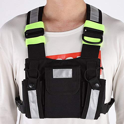 Diyeeni Bolso de Pecho con arnés de Radio bidireccional con Tiras Reflectantes Fluorescentes, Equipo de Pecho con Chaleco de Nylon con Bolsillos Frontales Bolso con Cremallera