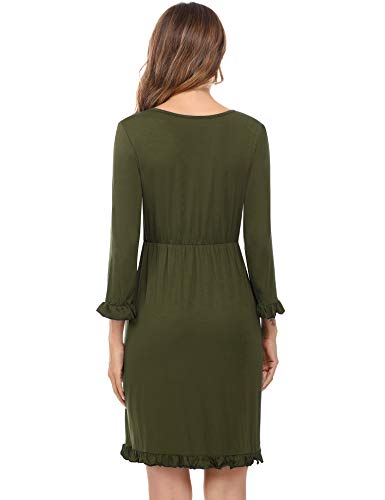 Doaraha Camisón Lactancia Algodón Mujer Ropa de Dormir Premamá Hospital Vestido de Maternidad Embarazo Pijama Embarazadas Camisones Embarazada Manga Corta 3/4 Suave (A# Verde - Manga 3/4, S)