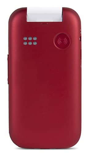 Doro 6620 Teléfono Móvil 3G de Concha para Mayores con Teclas Grandes y Hablantes, Botón SOS con GPS y Base de Carga [Versión Española y Portuguesa] (Rojo)