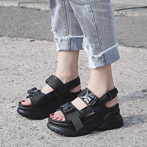 DQS Sandalias de Verano para Mujer, diseño de Hebilla, Sandalias de Plataforma Blancas y Negras, Zapatos de Playa de Suela Gruesa para Mujer cómodos