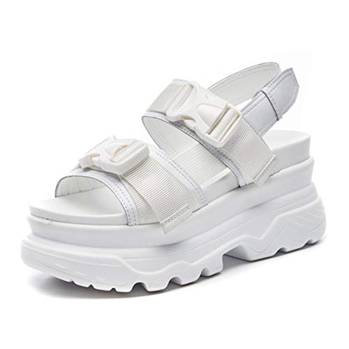 DQS Sandalias de Verano para Mujer, diseño de Hebilla, Sandalias de Plataforma Blancas y Negras, Zapatos de Playa de Suela Gruesa para Mujer cómodos