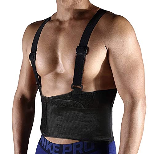 Ducomi Rudi - Faja lumbar con tirantes – Cinturón elástico con soporte postural para trabajo, hernia, levantamiento de pesas, ejercicios, gimnasio – Busto para hombre y mujer con varillas (2XL)