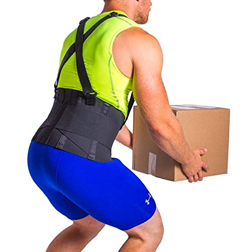 Ducomi Rudi - Faja lumbar con tirantes – Cinturón elástico con soporte postural para trabajo, hernia, levantamiento de pesas, ejercicios, gimnasio – Busto para hombre y mujer con varillas (2XL)
