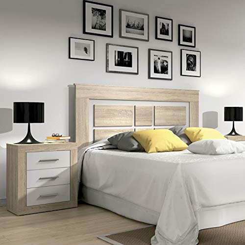 duehome Cabezal para Cama de Matrimonio, cabecero Modelo Lara, Color Cambria y Blanco, Medidas: 160 cm (Ancho) x 119,3 cm (Alto) x 3,8 cm (Fondo)
