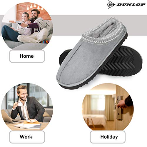 Dunlop Zapatillas Casa Hombre, Zapatillas Hombre Interior Forro Polar, Pantuflas Hombre Suela Antideslizante, Regalos Originales para Hombre y Adolescentes (43, Gris, Numeric_43)