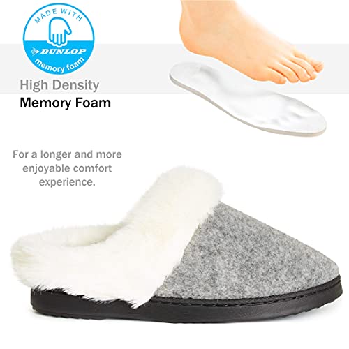 Dunlop Zapatillas Mujer, Zapatillas Casa Mujer con Forro Polar, Pantuflas Mujer Suela de Goma Antideslizante, Regalos para Mujer y Adolescentes Talla 36-41 (Gris, Numeric_37)