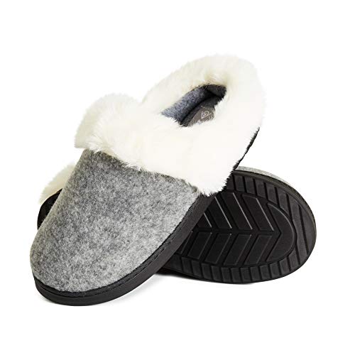 Dunlop Zapatillas Mujer, Zapatillas Casa Mujer con Forro Polar, Pantuflas Mujer Suela de Goma Antideslizante, Regalos para Mujer y Adolescentes Talla 36-41 (Gris, Numeric_37)
