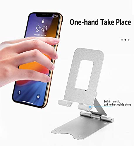 DXIA Soporte Móvil/Tablet, Multiángulo Soporte Teléfono, Soporte Dock Base Plegable & Portátil con Almohadilla de Silicona Antideslizante, para Teléfono Móvil Phone e Tablets, Plata