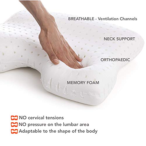 Dyplon Bridge | Almohada Ortopédica Cervical | Memory Foam | Cojin Antiescaras | 4 Posiciones de Descanso | Producto Europeo | Funda 100% en algodón Natural | Transpirable