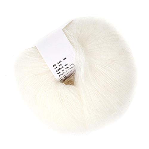 Eatbuy Hilo de Lana de Angora - Popular Suave Mohair Pashm Knit Hilo de Lana Larga de Angora Caliente (con Ganchillo)(Blanco)