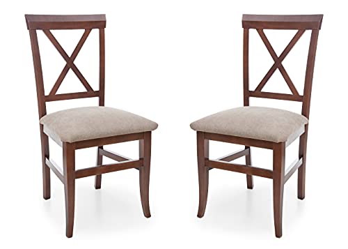 Eco Silla y Descanso, Set 2 sillas Modelo 24, Cocina, Salon, Comedor, Estructura Haya Maciza, Pintada Color Nogal. Alto 93 CTM x Fondo 51 CTM x Ancho 50 CTM, Altura Asiento 50 CTM. Color beig