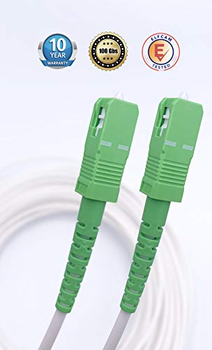 Elfcam Fibra óptica Cable SC/APC a SC/APC monomodo simplex 9/125µm LSZH, Blanco/Verde (10M)