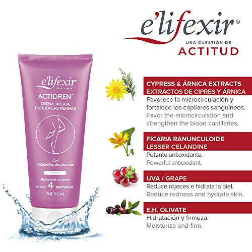Elifexir Actidren - Gel Relajante de Piernas | Drena, Relaja y Estiliza las Piernas| Mejora la Circulación | Reduce el Volumen de Piernas y Tobillos Hinchados | 200 ml