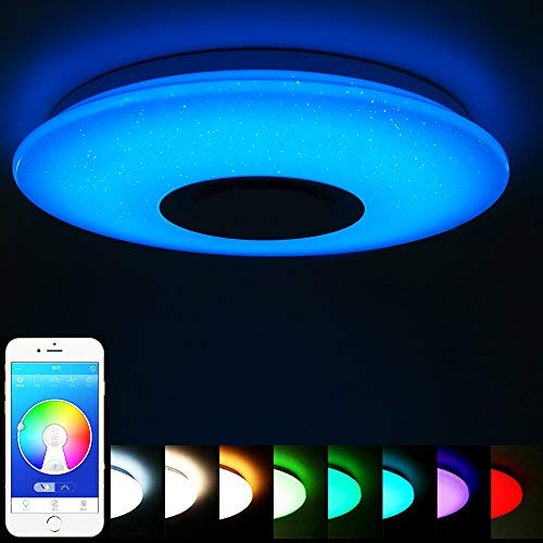 ELINKUME Lámpara de Techo Regulable Cambio de Color LED Lámpara con Altavoz Bluetooth y Mando a Distancia 36W Estrellado (APP + Mando a Distancia)