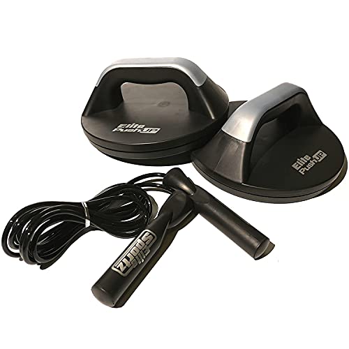 Elite Sportz Equipment Bases/Agarraderas giratorias para Flexiones. para Hombres y Mujeres. Incluye Cuerda de Saltar – Ayudara a Eliminar el Dolor de muñecas causado por Las Flexiones Tradicionales.